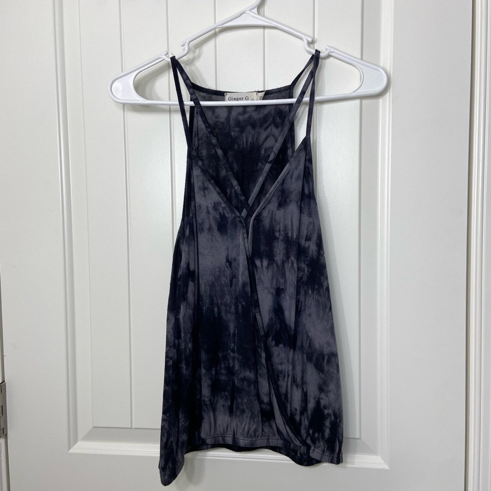 NWOT Ginger G black gray tie‎ dye strap tank top blouse top cute casual small